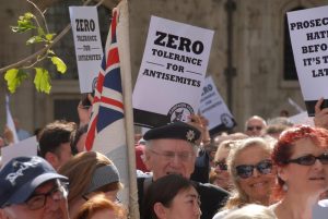 Protesters protesting antisemitism in Britain as part of the Campaign Against Antisemitism action